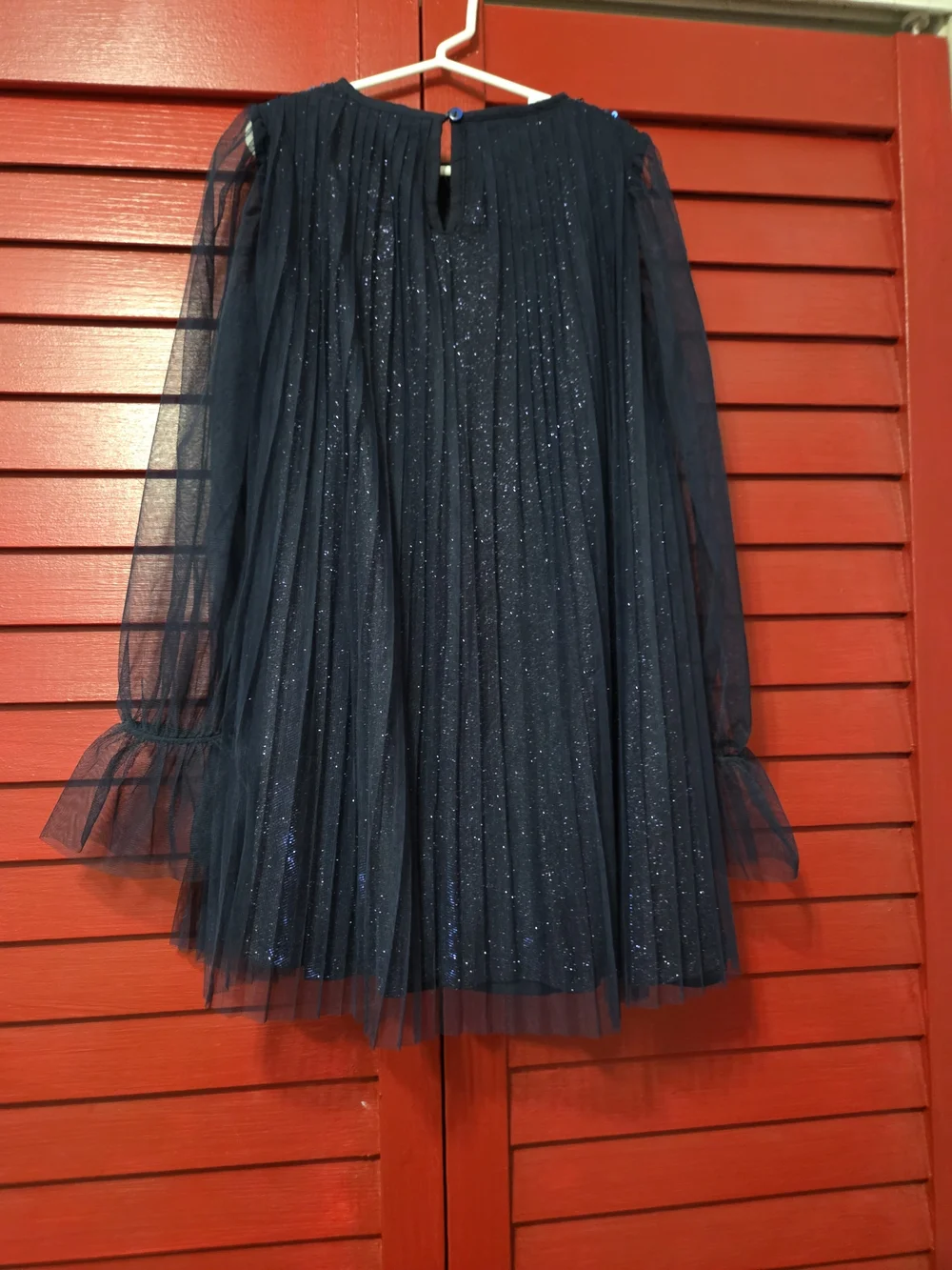 Billieblush Navy Blue Sequin Tulle Dress with Multicolor Sequin Cat Motif
